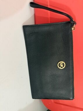 Michael Kors Black Leather Pebbled Wristlet with Gold Logo